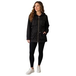 Zara ZW Collection Quilted Water Repellent Jacket Womens Medium Black Gold EUC